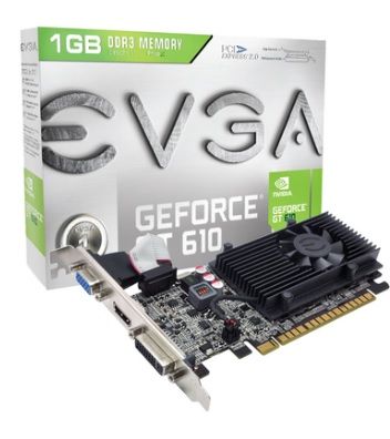 Placa de Vídeo VGA EVGA GeForce GT610 1GB DDR3 64 bits PCI-E 2.0 01G-P3-2615-KR
